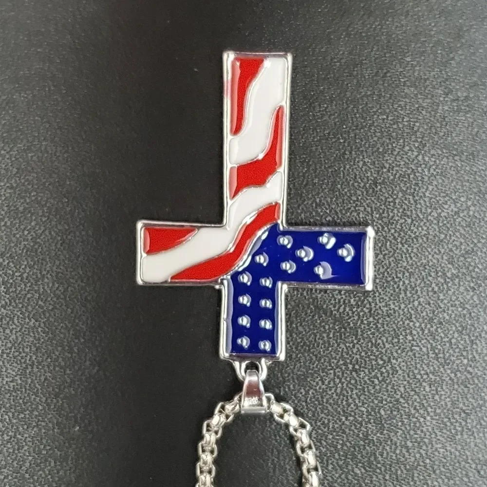 Silver tone flag cross pendant necklace 23